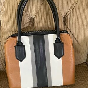 Fossil Tan, Black, and White Satchel